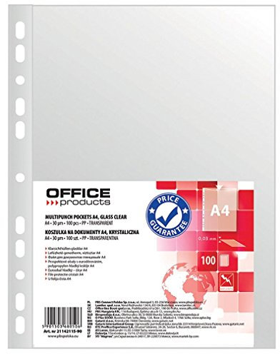 OFFICE PRODUCTS 21142115-90 Porte-documents en film polypropylène doux et lisse de 30 µm d'épaisseur. Lot de 100.