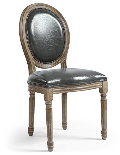Louis XVI Set mit 2 Medaillon Stühlen, Kunstleder Grau