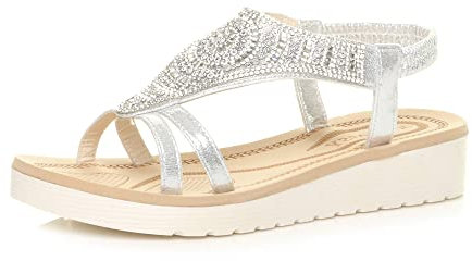 AJVANI low wedge heel flatform diamante t-bar slingback sandals size 7 40