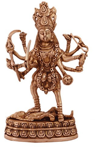 Purpledip Maa Kali Brass Statue: Hindu Religious Goddess Devi Idol, Indian Deity Handmade Sculpture (11238)