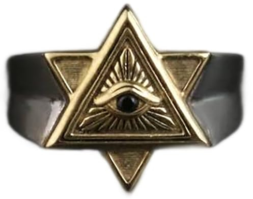 Schmuck Retro Herren-Ring 925er Sterling Silber Illuminati Auge der Vorsehung All-Seeing Eye The Eye of Providence Pyramide Ring Siegelring Band Bandring mit Gravur