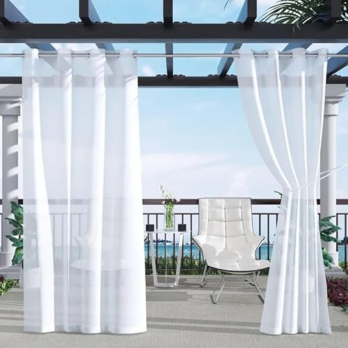 Clothink Outdoor Vorhang Wetterfest Mit Ösen Transparent Sonnenschutz Winddicht Rostfrei mit Ösen für Terrasse Garten Balkon Familienhaushalte einfache Montage farbecht haltbar(132x275cm, 1Stück,Weiß)