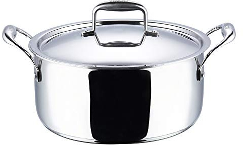 Vinod Platinum Triply Stainless Steel Stewpot with Lid, 8 Litre, 30 cm | Riveted Handles | Induction & Gas Stove Compatible | Deep Stockpot for stews, Curries, Soups & One-Pot Meals