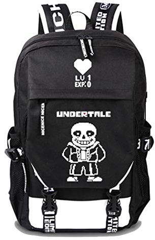 WANHONGYUE Undertale Spiel Cosplay Rucksack Schultasche Laptop Backpack mit USB-Ladeanschluss Schwarz / 2