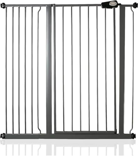 Safetots Extra Tall Metal Safety Gate Pressure Fit, 107.4cm - 115cm, Slate Grey, 104cm in Height, Extra Tall Stair Gate, Tall Baby Gate, Easy Installation