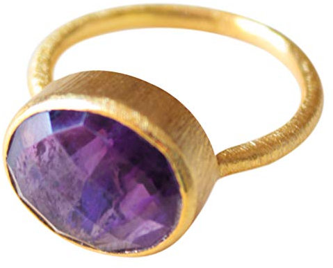 Vurmashop Anello con ametista in oro 18 kt - Anello da donna di design con pietra semipreziosa e placcato Oro, 16,5, colore: viola, cod. R-0448