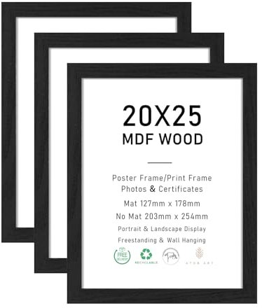 ATOBART 20x25 cm schwarz Holz Fotorahmen, Bilderrahmen Kunststoffglas Front Wand Hängende Galerie für Wand und Tischanzeige, Satz von 3