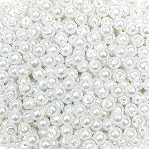 TOAOB 370pcs Perles de Verre Rondes Perles de Nacrées Assorties Blance Perles 4mm avec Aiguille à Perler pour DIY Spacer Artisanat Colliers Bracelets Boucles d'oreilles Fabrication de Bijoux