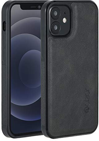 Molzar GripBig Series for iPhone 12 Mini Case, Built-in Metal Plate for Magnetic Mount, Works with Qi-certified Chargers, Compatible with iPhone 12 Mini, Black/Black