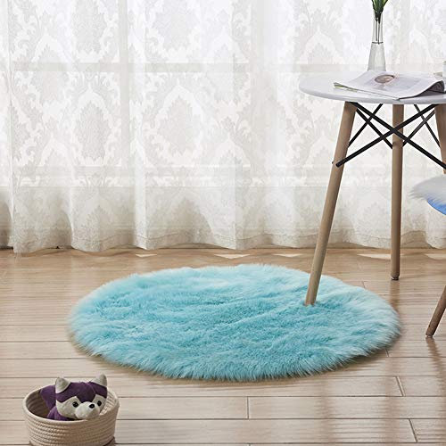 Faux Lammfell Schaffell Teppich für Stuhl Sofa Wohnzimmer Schlafzimmer Runder Longhair Fell Optik Nachahmung Wolle Teppich für Home Decorator Hellblau Diameter 140CM