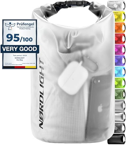 Nordlight Dry Bag 2L Wasserdichter Beutel - (Transparent) Wasserdichter Packsack Mit Roll Top Verschluss Und Schultergurt | Schwimmen, Baden, Strand, Kanu, Stand Up Paddling, Tauchen