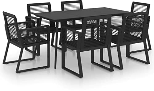 vidaXL Gartenmöbel 7-TLG. Sitzgruppe Gartengarnitur Gartenset Sitzgarnitur Gartentisch Esstisch Gartensessel Tisch Sessel PVC Rattan Schwarz