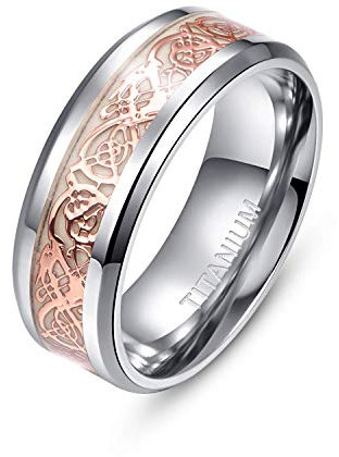 Empsoul Men's Tianium Ring 8mm Rose Gold Celtic Dargon Ring Wedding Engagement Ring, Metal, Cubic Zirconia