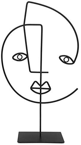 COZYMONDO Moderne Dekofigur: Single-Line-Face-Art | Schwarze Deko Statue im afrikanischen Design als abstrakte Deko für Jede Wohnung | Afrikanische Deko | weibliches Gesicht