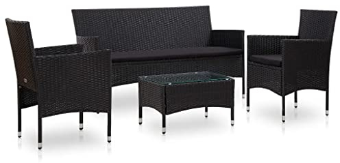 vidaXL 4-TLG. Garten-Lounge-Set mit Auflagen Poly Rattan Schwarz