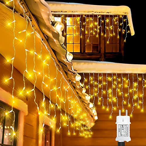 Lichterkette Eisregen Außen,10M 396 LED Erweiterbar Eiszapfen Lichtervorhang Weihnachtsbeleuchtung mit 8 Modi, Timer und Speicherfunktion, Wasserdicht Warmweiß für Weihnachten Party Deko