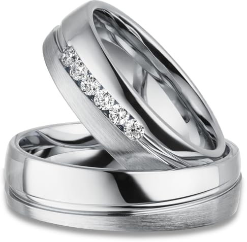 Kolibri Rings Eheringe Silber 925 6 Zirkonia Steine Paarpreis - Gravur und Etui