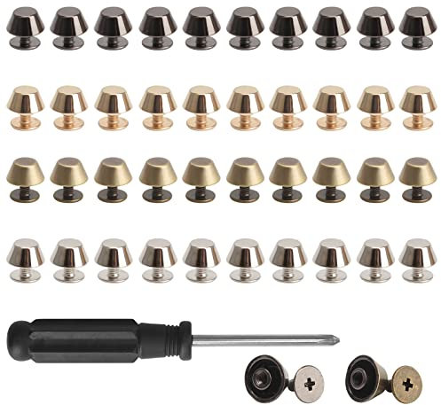 Haisheng Taschenfüße, 40 Stück Standfüße flachkopf Nieten Bodennägel für Taschen Rundnieten Standfüße Nieten Legierung Cone Studs Flachkopf Nieten Ledertaschen Terrassenform Nieten mit Schraubendreher