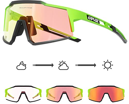 KAPVOE Photochromatische Selbsttönend Fahrradbrille TR90 Rahmen für Herren Damen Klar Sportsonnenbrille Sport Radfahren MTB Radbrille Sportbrille Fahren Baseball Laufen Rot Grün 07