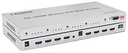 HDMI Matrix 4X4 mit Audio, 4K @ 60Hz HDMI Matrix Switch 4x4 mit Audio-Extraktor 4 in 4 Out HDMI 2.0 Matrix Switcher Splitterauswahl Unterstützung HDR HDCP2.2 EDID (4K @ 60Hz)