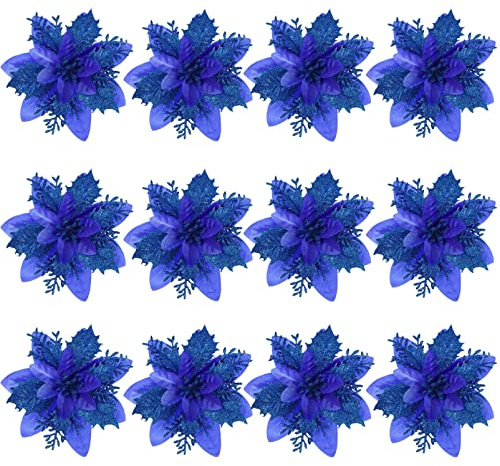 Toyvian Poinsettia Flower Artificial Poinsettia Christmas Decorations Glitter Christmas Tree Flowers Decorations Novetly Artificial Chritstmas Flowers for Xmas Tree Decorations with Clips