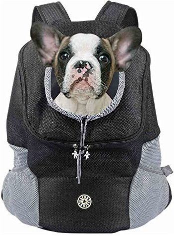 Dog Cat Carrier Backpack for Small/Medium Pets, Adjustable Head Out Front Breathable Bag for Doggy Puppy Kitten, Waterproof Bottom Rucksack for Outdoor Travel Walking, Airline Approved (M, Black)