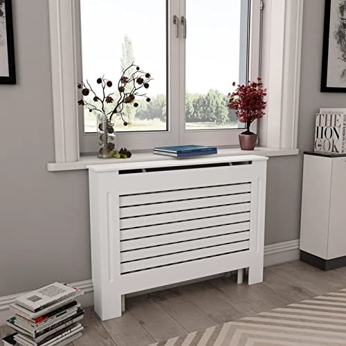 Tidyard Cubierta para Radiador MDF Moderno para Sala de Estar Dormitorio Pasillo Blanco 112x19x81,5 cm