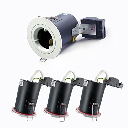 4XSweier 90 Minutes Fire Rated GU10 LED Recessed Spotlight,White Ceiling Light,Complete with GU10 lampholder Junction Boxm, IP20 Downlight.(Not Including Bulb)