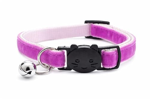 Velvet Cat Collars with Bell | Quick Safety Release Breakaway Buckle | Handmade in the UK | Available in Cat & Kitten Size | Zacal Cat Collars | Purple Velvet