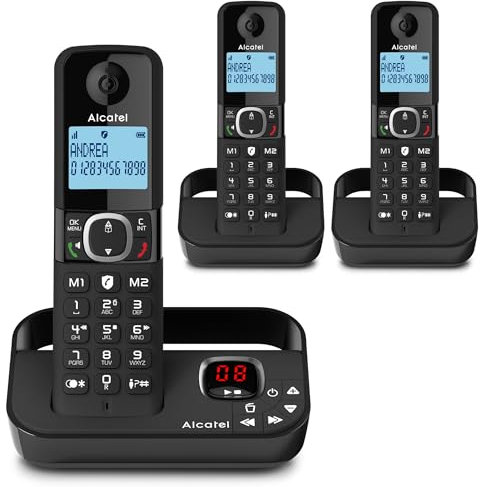 Alcatel F860 Voice Trio - Cordless Phone with answering machine and 3 Handsets - Landline Home Phones - Call Blocking Telephones