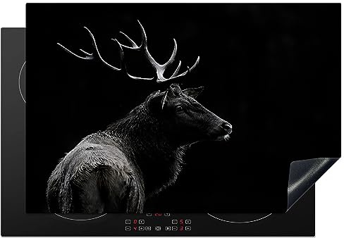 MuchoWow© Herdabdeckplatte Ceranfeld Spritzschutz Küche Hirsch | 76x51.5 cm - Schwarz - Porträt - Geweih - Tiere Induktionsherd Abdeckung Induktionskochfeld Ceranfeldabdeckung