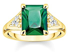 THOMAS SABO Damen Ring grüner Stein Gold 925 Sterlingsilber, 750 Gelbgold Vergoldung TR2362-971-6