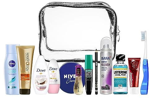Reise-Essentials-Kit, Reiseset geeignet für Handgepäck, Urlaub und Geschäftsreisen, bestehend aus Allen notwendigen Körperpflege, PVC-Kosmetikkoffer (Women New ama-63)