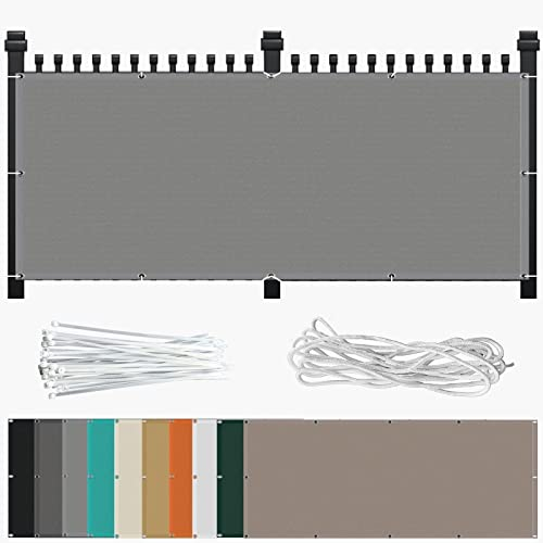 Polyester Blickdichte 105 x 400 cm mit Ösen Nylon Kabelbinder und Kordel Sonnensegel Witterungsbeständig Oxford für Seite den Balkon Garten Terrasse, Hellgrau