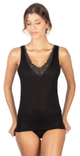 La Primula Verde, EGI, Spalla Larga con Pizzo Donna Cotone, in Filo di Scozia, dalla 2 alla 7, Bianco e Nero Art. 124 EGI+ Sacca BIO Set (5 L IT Donna, Nero)