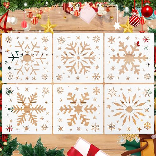 FainFun Schablone Schneeflocken Klein, 6 Stück Schneeflocken Schablone Wand, Weihnachtsschablonen, Malschablonen Weihnachten Geeignet für DIY Weihnachtsdekoration, Feiertagsdekoration (20 * 20cm) (A)
