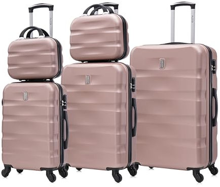 CELIMS - Set Valise 5 pièces - Valise Cabine Valise Moyenne Valise Grande avec 2X Vanity/Trousse de Toilette | Valise avec Vanity | Lot Valise | Rose Gold