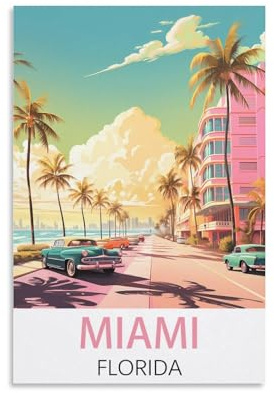 KmoNo Miami Florida Vintage-Reiseposter, 20 x 30 cm, Poster, Dekoration, Gemälde, Leinwand, Wandkunst, Wohnzimmer, Schlafzimmer