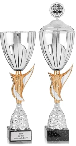 eberin · XL Premium Pokal Florence Silber/Kupfer · stilvoller Kelch Pokal mit Deckel 54cm / ohne Deckel 44cm · Sockel aus Marmor · Pokal personalisierbar · (OHNE Deckel)