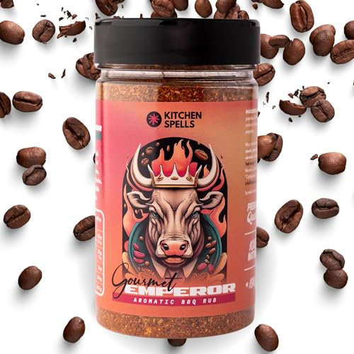 Gourmet Emperor Aromatic Brisket BBQ Rub - Coffee Infused & Unique Blend - Crafted For Aromatic & Sweet BBQ Ribs, Steaks, Brisket - Meat Seasoning & Dry Spice Rub - Large Jar - 190 G