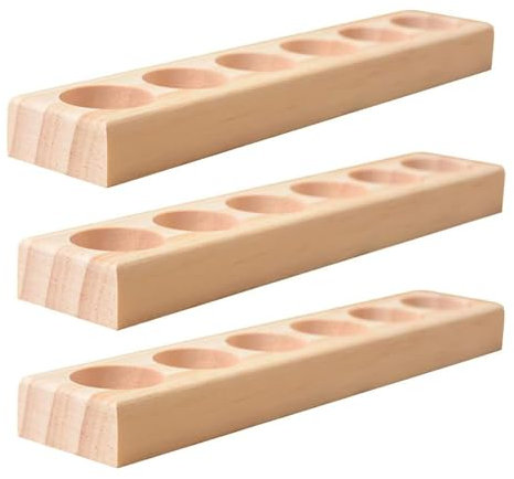 WishesMar 3 Stück 6 Slots Ätherisches Öl Halter Regal aus Holz - Bietet Platz für 5-15 ml ätherisches Öl-Flaschen - Aufbewahrungs Ständer Gestell Organisator für Ätherische Öle und Duftöle