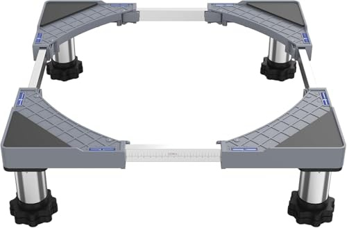 DEWEL Support réglable pour machine à laver et sèche-linge, charge d'ours 350 kg, largeur réglable 44,5-67 cm, hauteur de levage 18 à 22 cm, gris