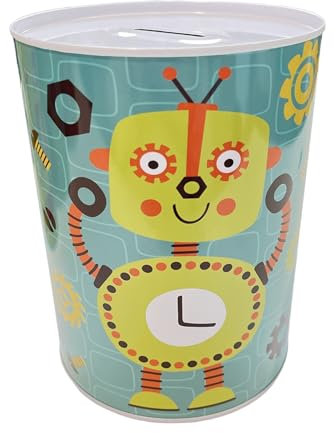 BLUECHOLON Original Sparschweine für Kinder. Sparschwein für Kinder aus Blech. XXL großes Sparschwein aus Blech (15x10, Blauer Roboter)