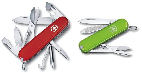 Victorinox Super Tinker, Swiss Army Knife, Medium, Multi Tool, 14 Functions, Blade, Bottle Opener & Unisex – Adult's Taschenmesser Classic SD Colors Pocket Knife, Smashed Avocado, 58 mm