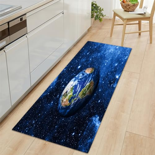 Teppich Läufer Flur rutschfest Teppich Läufer 60x120cm, Erde Sterne Galaxie Teppich Waschbar Blau Teppichläufer Flur Läufer Teppich für Flur, Küche, Schlafzimmer
