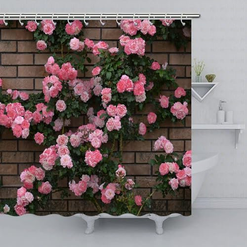 Gaakvrr Roses Wall Shower Curtain, Window Flowers Curtain, 3D Garden Shower Curtain Washable Waterproof Curtains Set with 12 Hooks for Bathroom 72x72 Inch(183x183CM)