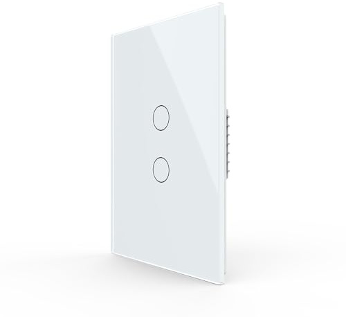 LIVOLO Interruptor de luz eléctrico moderno, panel de vidrio templado, interruptor de luz táctil de pared de un solo polo con indicador LED, sin cable neutro, 2 círculos de 1 vía (blanco)