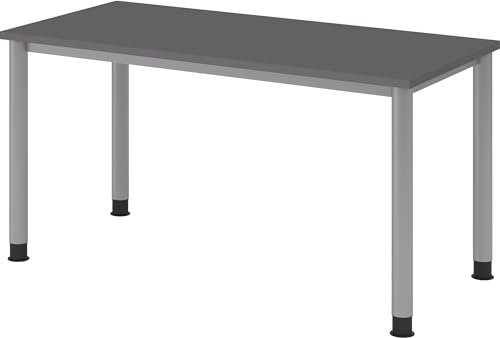 bümö Schreibtisch H-Serie höhenverstellbar, Tischplatte 140 x 67,2 cm in Graphit, Gestell in Silber