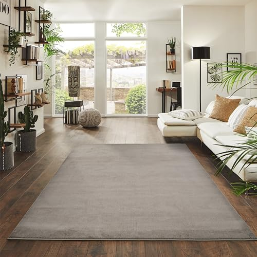 Jimri Flauschiger Teppich Läufer - Hochwertiger Kurzflor für Zuhause, Büro, Küche, Eingang, Flur, Wohnzimmer - Maschinenwaschbar - Rutschfester Teppich Waschbar - 200x280 cm - Taupe
