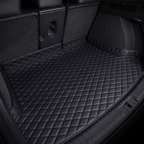 Auto Leder Kofferraummatte für Hyundai Kona Hybrid SX2 2024 2025, Allwetter Kofferraumwanne Schutzmatte wasserdichte Kofferraumschutz Interieur Zubehör,E/Black